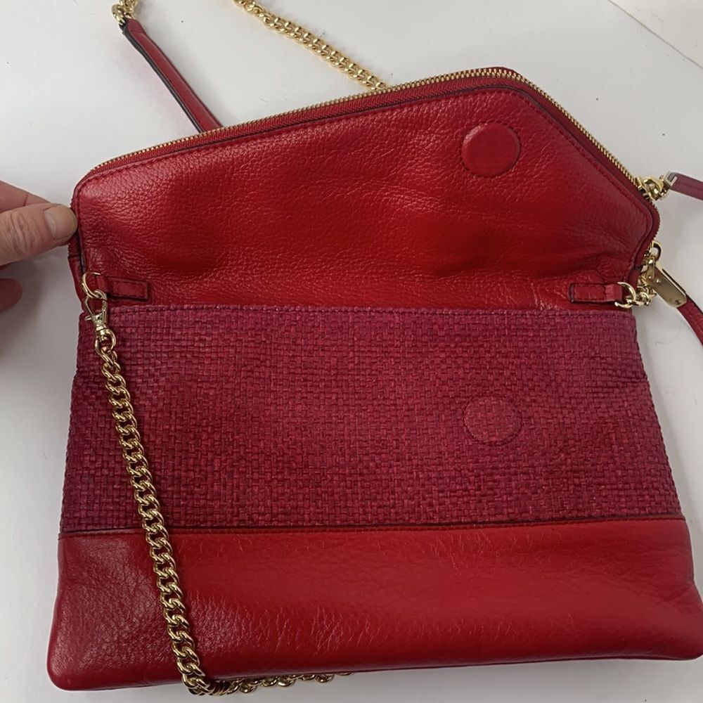 Henri Bendel red woven leather clutch envelope chain bag - Picture 6 of 11
